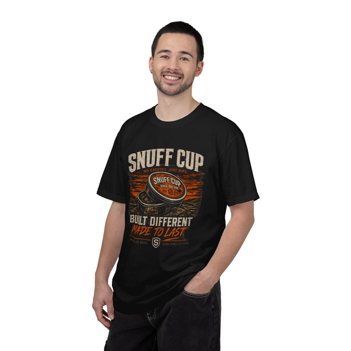 Snuff Cup T-Shirt — 'Built Different Made to Last' Vintage Dip Can Graphic Tee